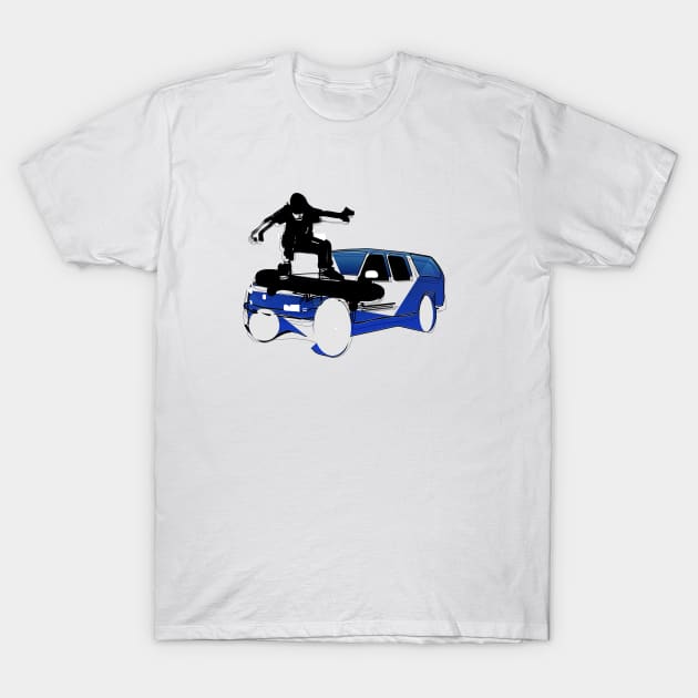 Skateboarding Sticker Jumping SUV T-Shirt by Pixeloro